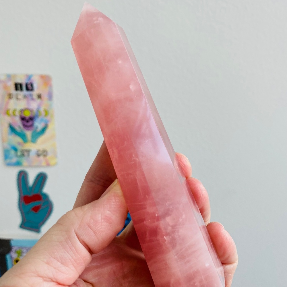 Rose quartz crystal tower! 6” tall! Grade A. Bubblegum pink! Heart healer!